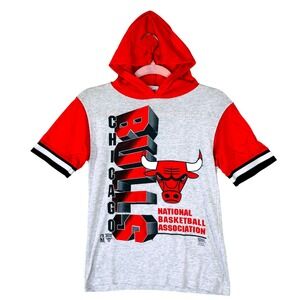 Vintage Chicago Bulls USA Lineup Short Sleeve Hoodie Youth Medium 10/12 Gray Red